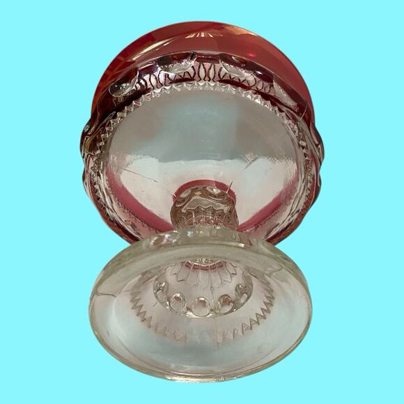 VTG Indiana Glass Kings Crown Thumbprint Ruby Flash Footed Compote Candy Dish - Picture 5 of 15